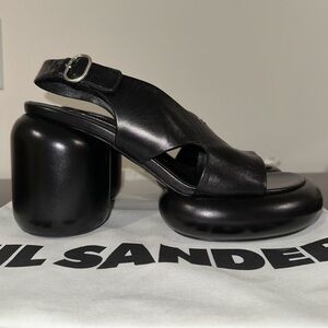 Jil Sander Ribes Leather Column-Heel Slingback Sandals